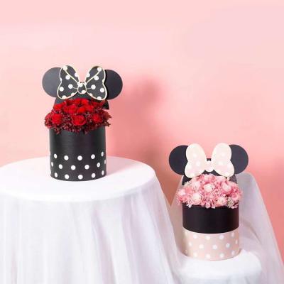 China Round Box Reused Hard Mickey Mouse Flower Box Handmade Materials Circular Flower for sale