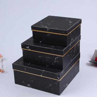 China Recycled Materials Marble Flower Box Lanyard Storage Box Florist Bouquet Flower Box Kraft Paper Bag Gift With Lid for sale