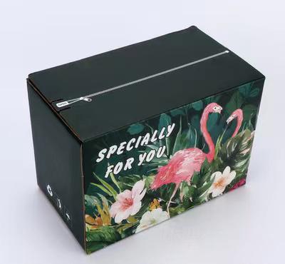 China Recyclable Logo Pink Corrugated Mailer Express Custom Box Adhesive Strips Carton Zipper Opening Box for sale