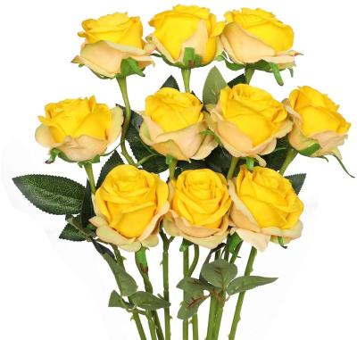 China New 2022Hot Sale Classic/Postmodern Gradient X Yellow Artificial Roses 10 Pieces Artificial Rayon Rose Bouquet Wedding Party Home Decor Fake Roses for sale