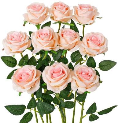 China 2022Hot Selling Gradient Natural Pink X Rose Bouquet Wedding Party Home Decor Artificial Roses Rayon 10 Pieces Rose Artificial Silk Flowers for sale