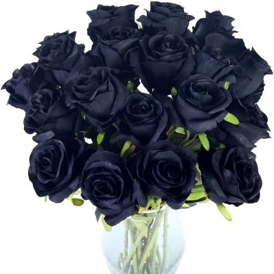 China BlackX Touch Natural Factory Direct Gothic 10 Pieces Rayon Rose Bouquet Wedding Party Home Decor Artificial Rose Pretend Real Artificial Roses for sale