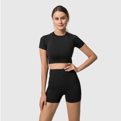 China Anti-wrinkle Tracksuit Tight High Waist Yoga Pants Short Sleeve Crop Women Tops Top Fashion for sale