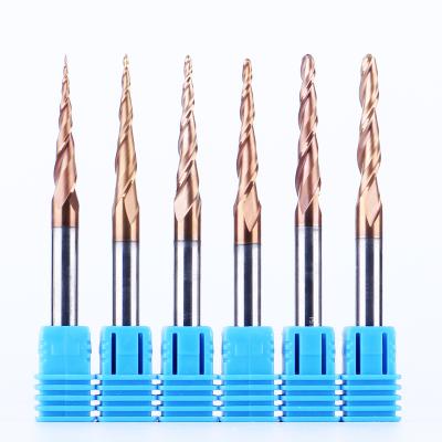 China Burning & R0.5*D4*15*50L*2F Ball Nose Conical Carbide Milling End Mill HRC55 Engraving Milling Cutter Grinding 3D Woodworking Tool Router Bit for sale