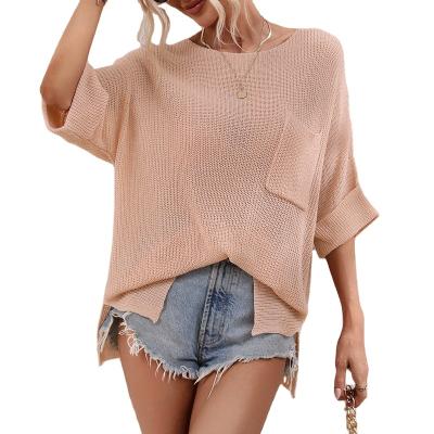 China 2023 Summer Knitwear Anti-wrinkle Women's Sweater Sweater New Round Neck Large Size Short Sleeve Women's Sweater for sale