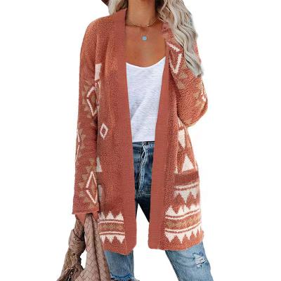 China Anti-wrinkle designer custom knitted sweater 2023 autumn and winter new style knitted cardigan women's Bohemian cardigan jacket for sale