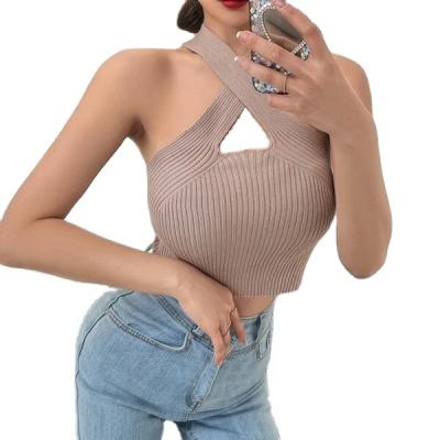 China Designer DAZY QUICK DRY Interlacing Explosion New Product OEM&ODM Front Crop Knit Top Women's Knitted Vest for sale