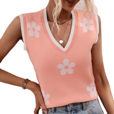 China 2023 New Women's Summer Amazon Spring/Jacquard V-Neck Anti-wrinkle Sleeveless Knit Women's Pullover Sweater for sale