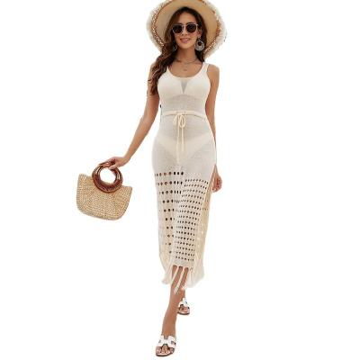 China Anti-static source manufacturer 2023 summer new mesh knitted dress sexy ribbed backless strapless skirt strapless dress for sale