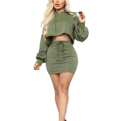 China Breathable Women Dress Apparel Sexy Long Sleeve Hoodies Skirt Two Piece Set for sale