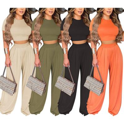 China QUICK DRY Boutique Women Top Wide Leg Pants Outfits Two Piece Set Clothing for sale