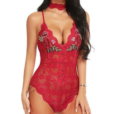 China Sexy Transparent Bodysuit Embroidery Lace Lingerie Bodysuits Women for sale