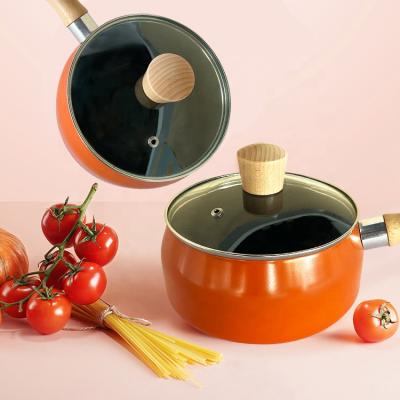 China 2021 Sustainable Hot Sale Enamel Pan Sets With Wooden Handle for sale