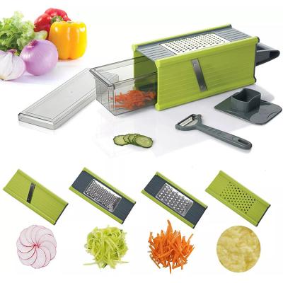 China New Product Viable Multifunctional Vegetable Slicer Box Plastic Vlegetable Slicer With Adjustable Stainless Steel Food Slicer Cutter for sale