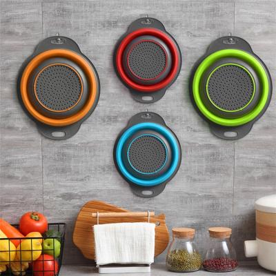 China Viable Kitchen Collapsible Food Strainer Silicone Handles Pasta Strainer Washing Basket Colander Strainers for sale