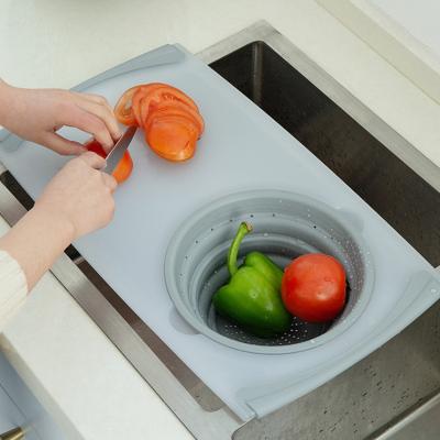 China Multifunctional Viable 3 In 1 Folding Times Folding Chopping Board Fruit Vegetable Basket Chopper Silicone Cutting Board for sale