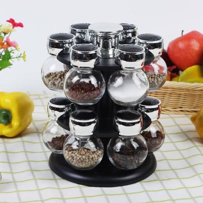 China Stored 360 Degree Universal Rotating Glass Pepper and Spice Jar Shelf Storage Organizer 12pcs for sale