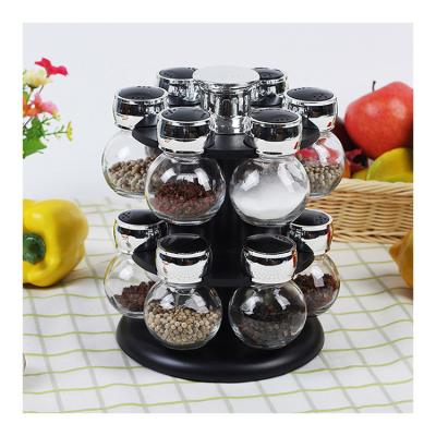 China Supplier High Quality 12 Pcs Storage Kitchen Countertops Spice Stocked Glass Jars Rack Container Seasoning Set for sale