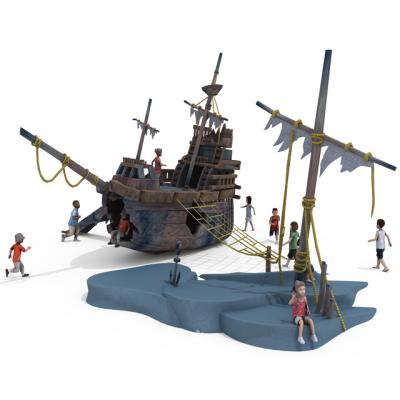 China Plastic Landscape Used Outdoor Playground Pirate Ship Park Play Ground Equipment , Play Structure With Climbing Net for sale