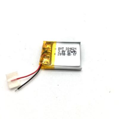 China IEC62133 toys battery 331621 lithium 3.8v polymer battery 87mah for helmet battery for sale