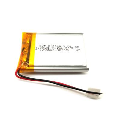 China Toys Lithium Polymer Battery UL1642 kc 803040 1000mah 3.7v Support Free Samples 10 Years 12 Months VAT Battery for sale