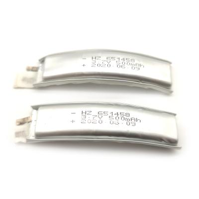 China Toys 651458 500mAh rechargeable 3.7v curved lithium polymer battery for smart bracelet for sale