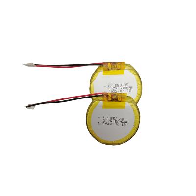 China Factory Customized round battery LPR553535 580mAh lipo battery 3.7V cycle rechargeable battery from toys kc for smart watch for sale