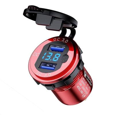 China New Aluminum Alloy Ipad/Camera/PDA/MP3 Waterproof Dual USB QC 3.0A USB Car Charger Audio Voltmeter Mobile Phone DC 12V 24V Adapter/ for sale