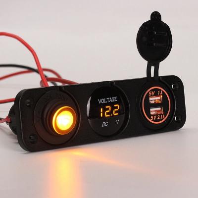 China Dual USB Ports Car Boat Charging Universal Motorcycle 3 In 1 Switch Panel DC Voltmeter Dual Voltage 5V 3.1a USB Car Charger for sale