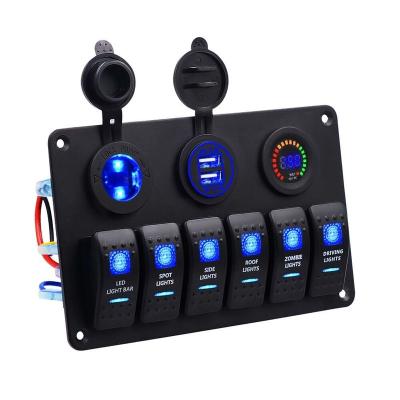 China DC 24V Car Marine Boat 6 Strip Rocker Switch ON/OFF Panel With Dual USB Charger LED Light for sale