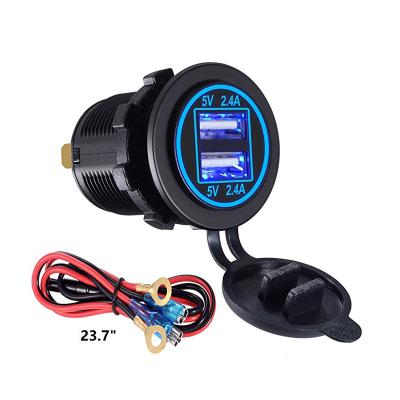 China Waterproof Dual USB Car Charger 12V/24V 4.8a USB Car Fast Charger for Mobile Phone/Mobile Phone Ipad/Camera/PDA/MP3 with Cable for sale