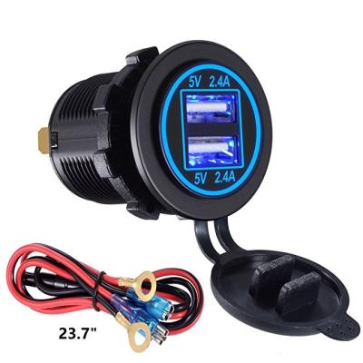 China Universal Mobile Phone/Travel Ipad/Camera/PDA/MP3 Adapter 5V 2.4A Dual USB Car Fast Charger 4.8A For Truck Tractor Yacht Boat Boat for sale