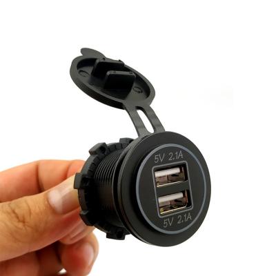 China Dual USB Charging Ports Double 2.1A 12V/24V USB Charger Socket Adapter LED Indicator Car Boat Marine Motorcycle RV for sale