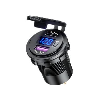 China Mobile Phone/Ipad/Camera/PDA/MP3 12 Volt Switch On Meter Fast Charging USB Car Charger Dual Port QC 3.0 + Palladium Boat/Boat/Car for sale