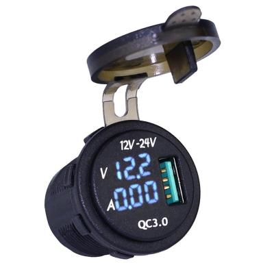 China Universal Car Charger QC3.0 USB Quick Charger With Voltmeter Ammeter For Yacht Car Truck for sale