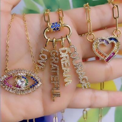 China Hot Selling Lucky LS-E1162 CZ Clasp Letter CZ Clasp Letter Cubic Zirconia Eye Charm Necklace Pendant Jewelry for sale