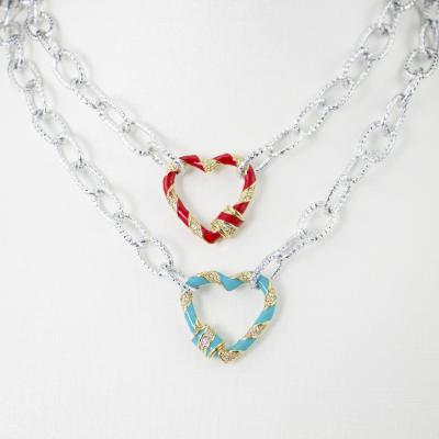 China LS-E879 Stunning Heart Shape CZ Clasp Necklace Clasp Charm Necklace Green Blue Micro Pave Jewelry for sale