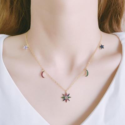 China New come CZ of bracelet/necklace/decoration LS-B2538 pave pendant necklaces, hot-selling moon star chain necklaces jewelry for gift for sale