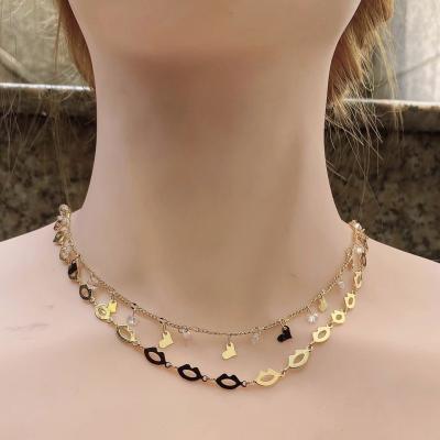 China Hot selling BOHEMIA LS-E1805 gold plated necklace with love and shaped lip, CZ necklace for women jewelry. for sale