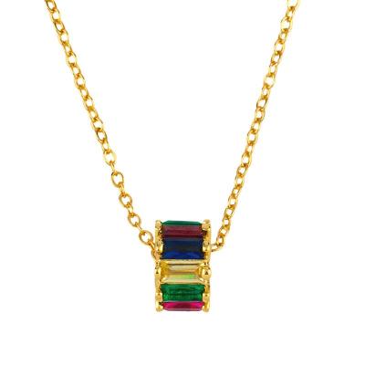 China LS-E100 Lucky Rainbow CZ Necklace High Quality Handmade Gold Plated Sweater Chain Micro Pave Necklace for sale