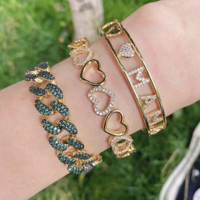 China Amazing BOHEMIA LS-L094 Gold Plated Micro Pave CZ Bracelet, Special Heart Shaped Cuff Bangle Bracelet For Lady for sale