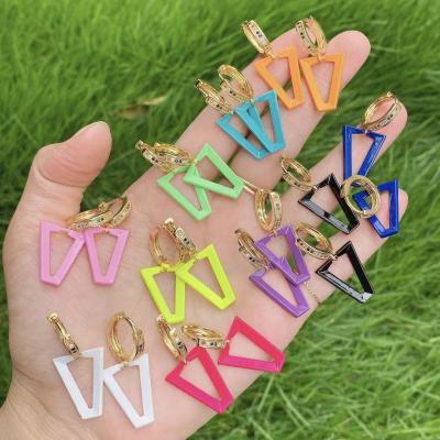 China BOHEMIA LS-L037 Fatanstic Gold Plating CZ Earring Rainbow Color Trapezoid Shaped Earring For Women for sale