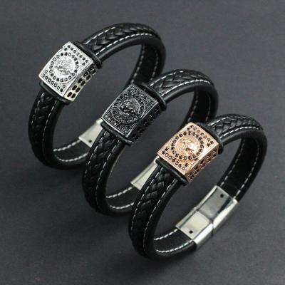 China LS-E191 Lion LS-E191 Amazing Micro Cubic Zirconia Charm Casual/Sporty Key Bracelet Pave Bracelet Leather Wristband for sale