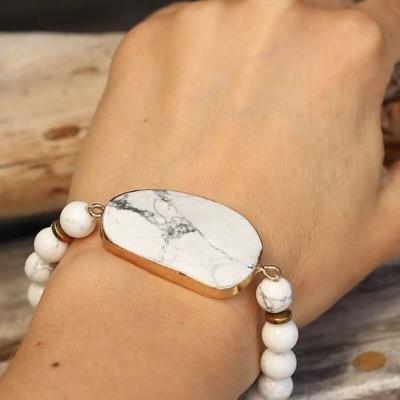 China LS-B2106 BOHEMIA howlite stone bracelets healing gemstone white stone beaded bracelet raw stone bracelet for sale