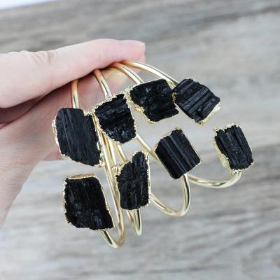 China LS-J238 BOHEMIA Gem Bracelet with 24k real tourmaline black gold plated high quality cuff for sale