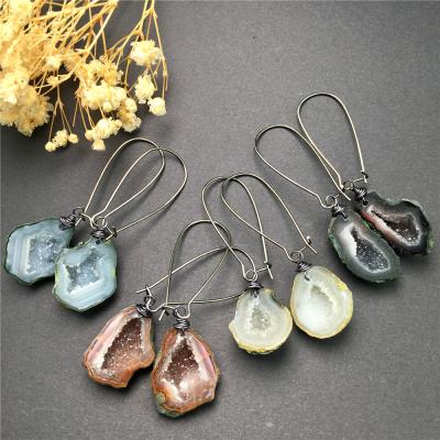 China Raw Stone Druzy Boho Crystal Earrings Raw Gemstone Jewelry Tabasco Handmade Geode Earrings from BOHEMIA LS-E1370 for sale