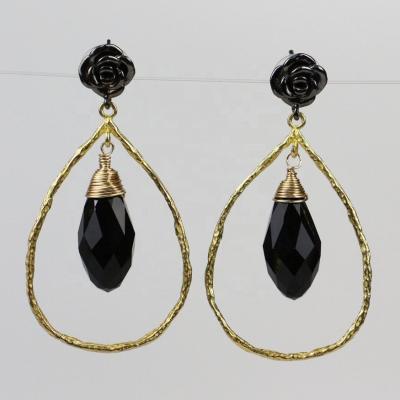 China NEW LS-D856 Black Crystal Wire Glass-metal Gold Plated Earring, Fashion Handmade Earring for sale