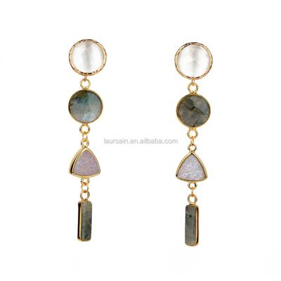 China LS-D053 Wholesale jade labradorite druzy earrings with gold plated for sale