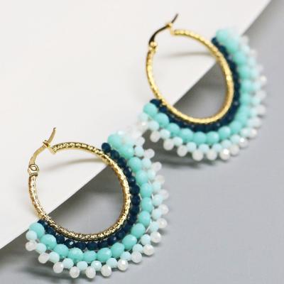 China LS-D767 high quality jade stainless steel earring, removable earring with gemstone beads design for sale