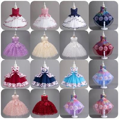 China Anti-wrinkle Design High Quality Lace Pleated Flower Ball Bow Dress Summer Floral Sleeveless Cherry 2 Year Girl Dress for sale